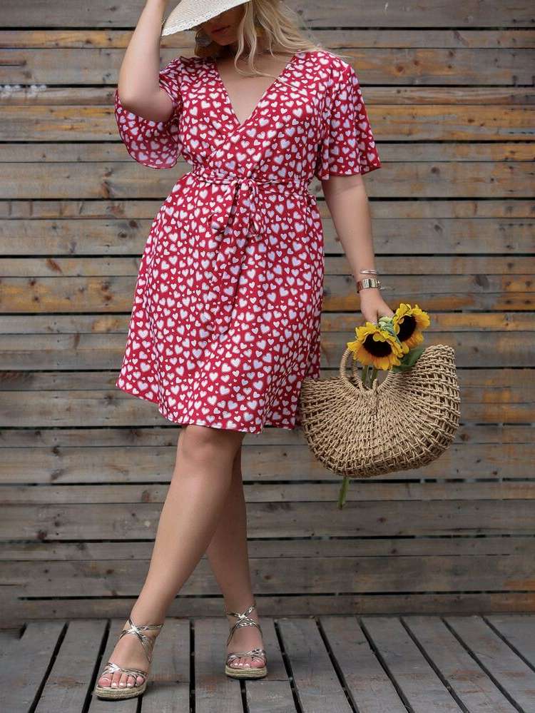 Red and White  Heart Plus Size Dresses 822