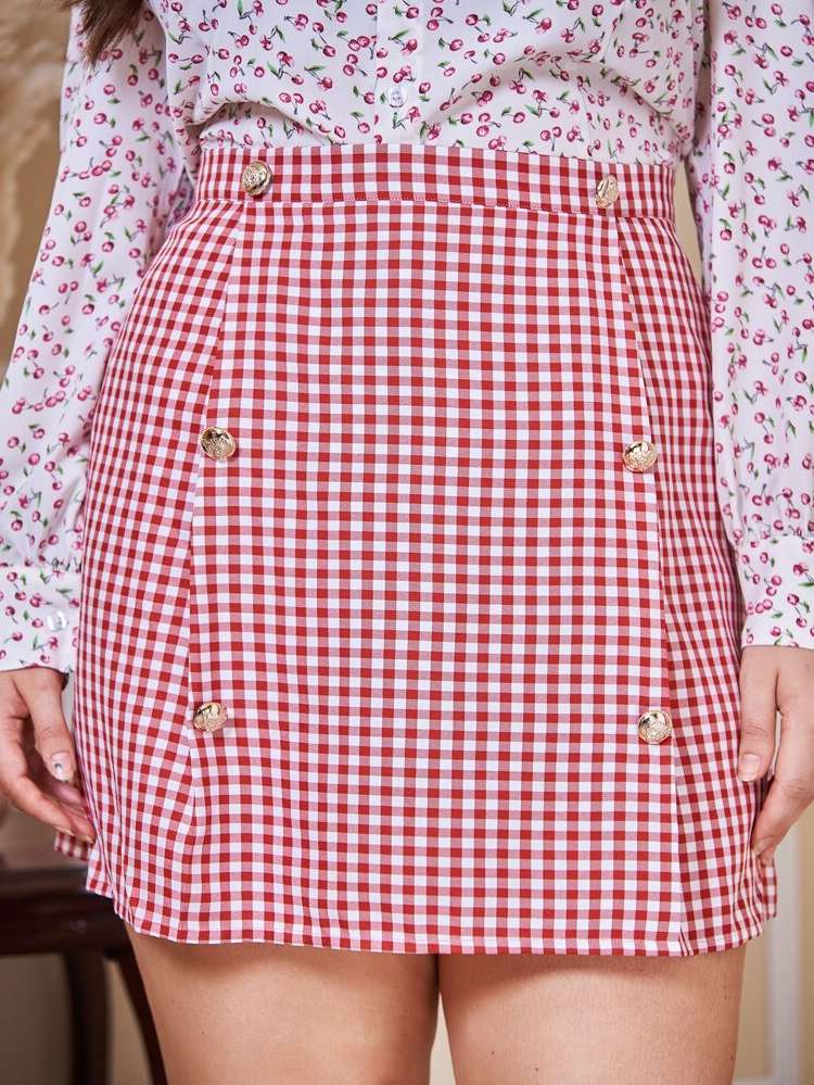  Red and White Gingham Mini Plus Size Bottoms 437