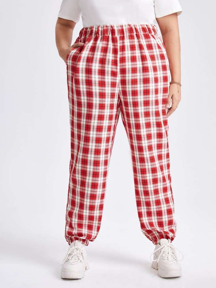  Casual Red and White Plus Size Pants 2180