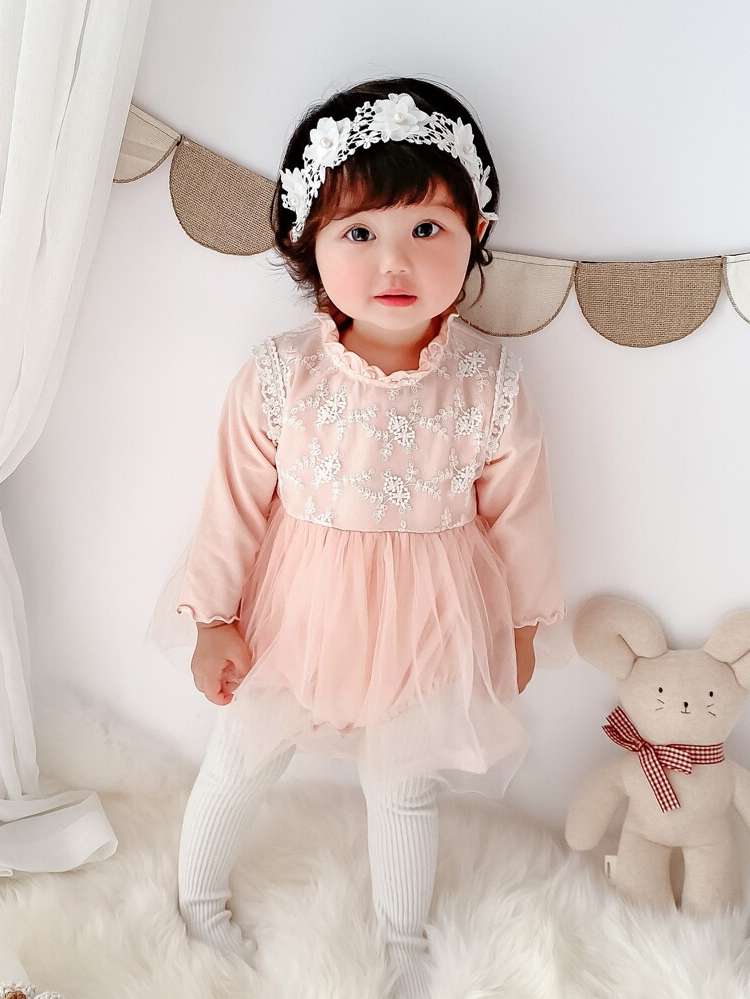  Floral Long Sleeve Stand Collar Baby Bodysuits 7035