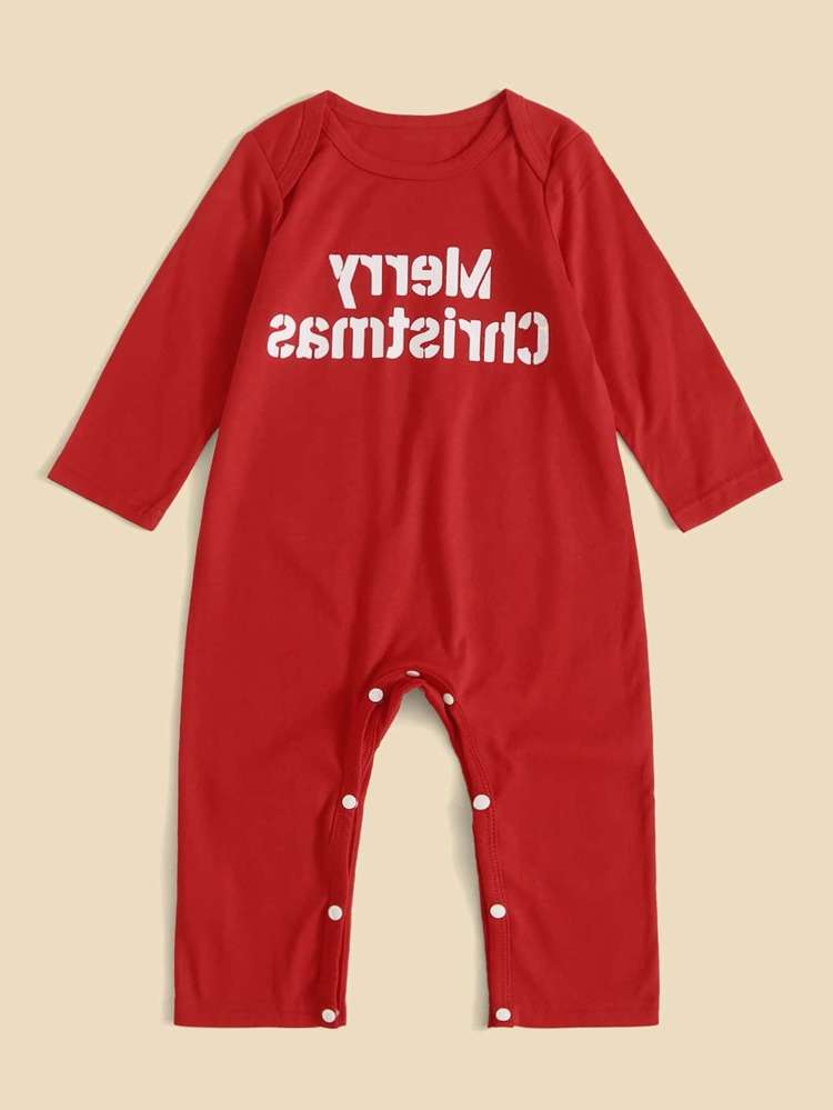  Slogan Red Casual Baby Jumpsuits 9494