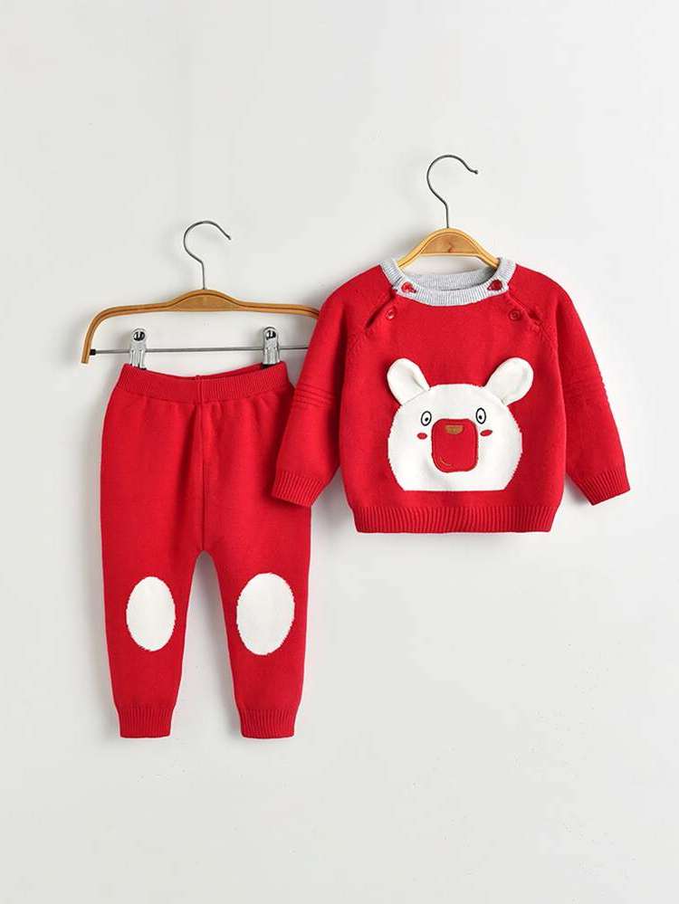 Cartoon Red Regular Fit Baby Knitwear 9210