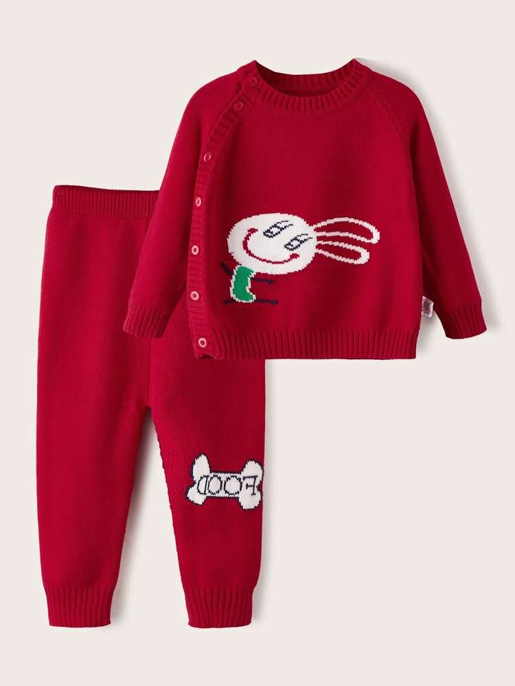 Button Red Long Sleeve Baby Knitwear 9522