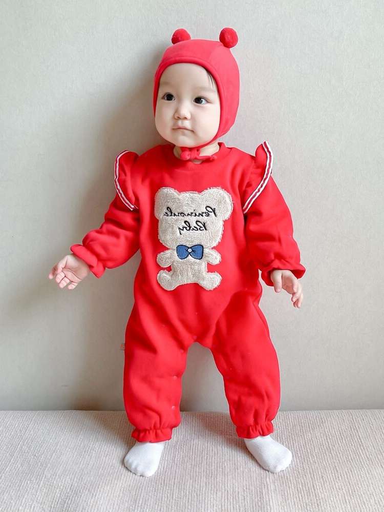 Round Neck Red Cute Long Sleeve Baby  Mom 6076