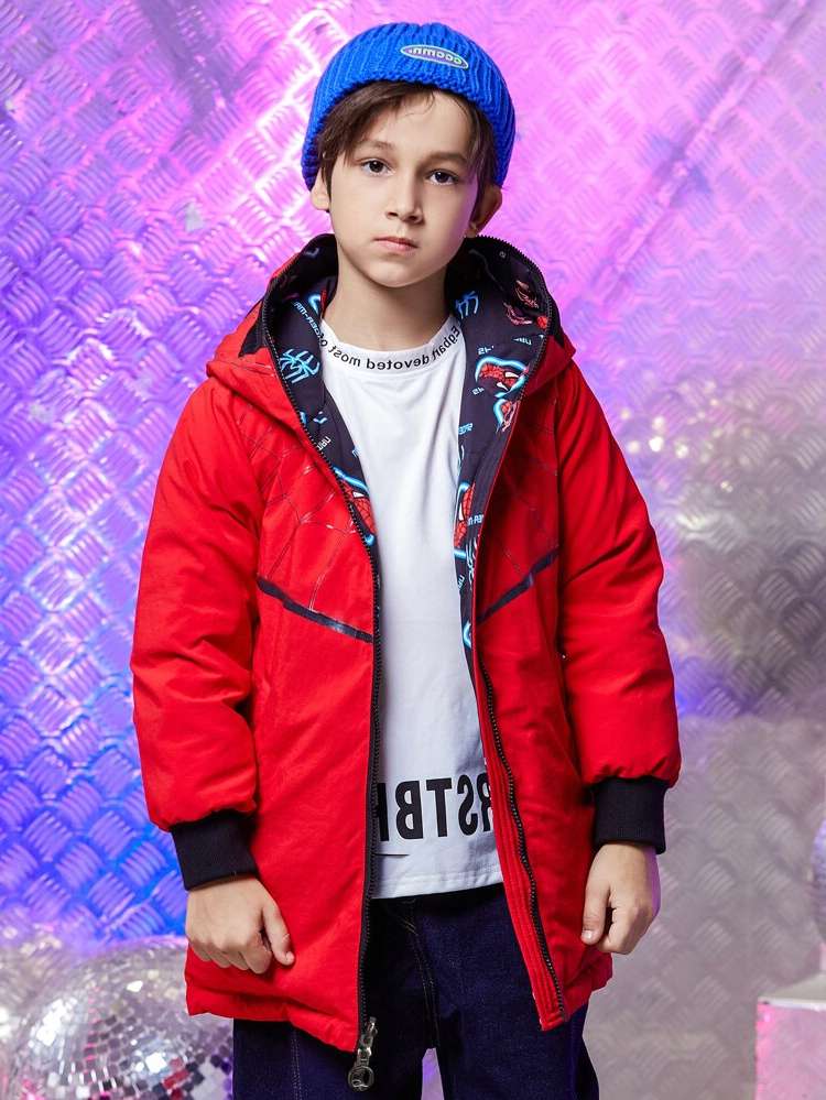 Short Red Hooded Boys Down Coats 5917