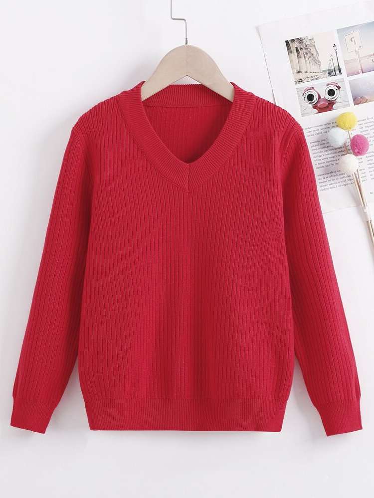  Regular Fit V neck Long Sleeve Girls Sweaters 8800