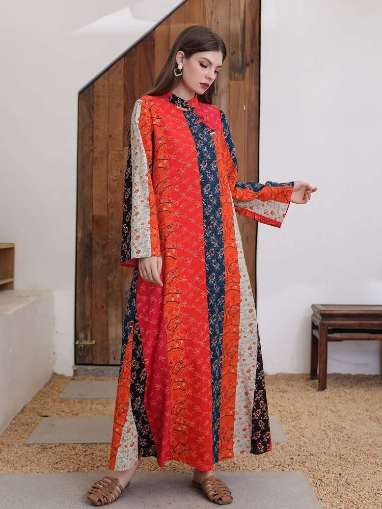 Red Mandarin Collar Modest Kaftan  Jalabiya 2859