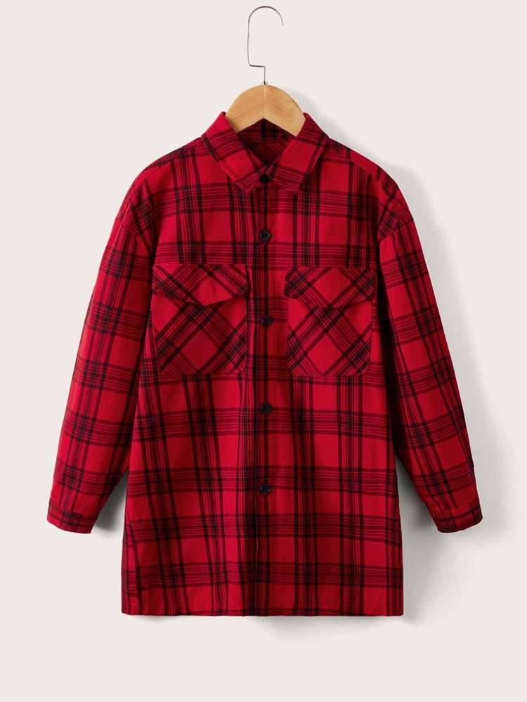 Pocket Tartan Red Girls Tops 868