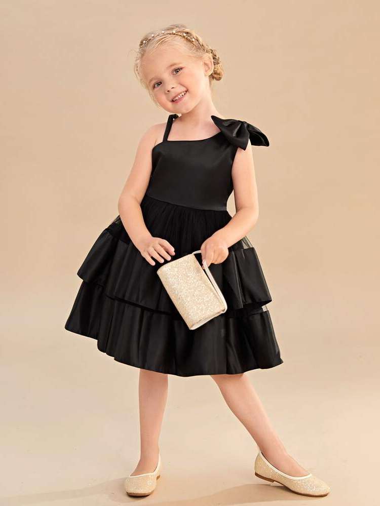 Knee Length Regular Fit Glamorous Asymmetrical Neck Toddler Girl Partywear 283