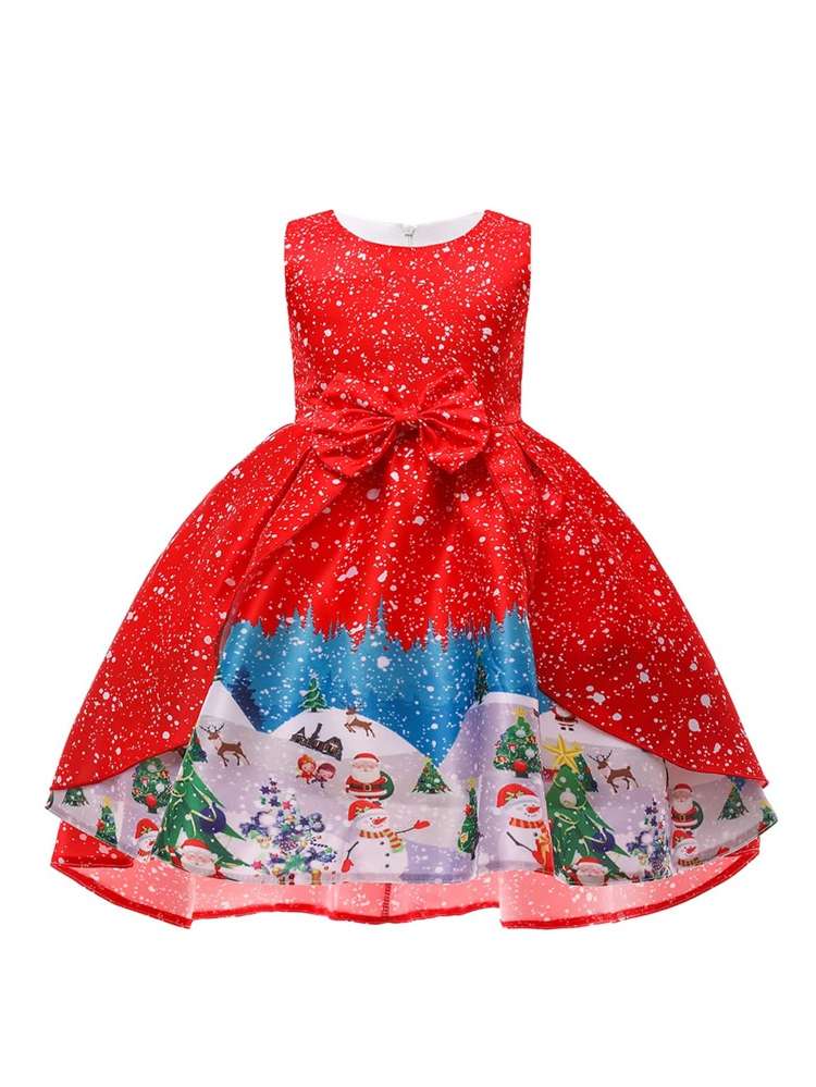 Short Tie Back Round Neck Red Kids Clothing 5771