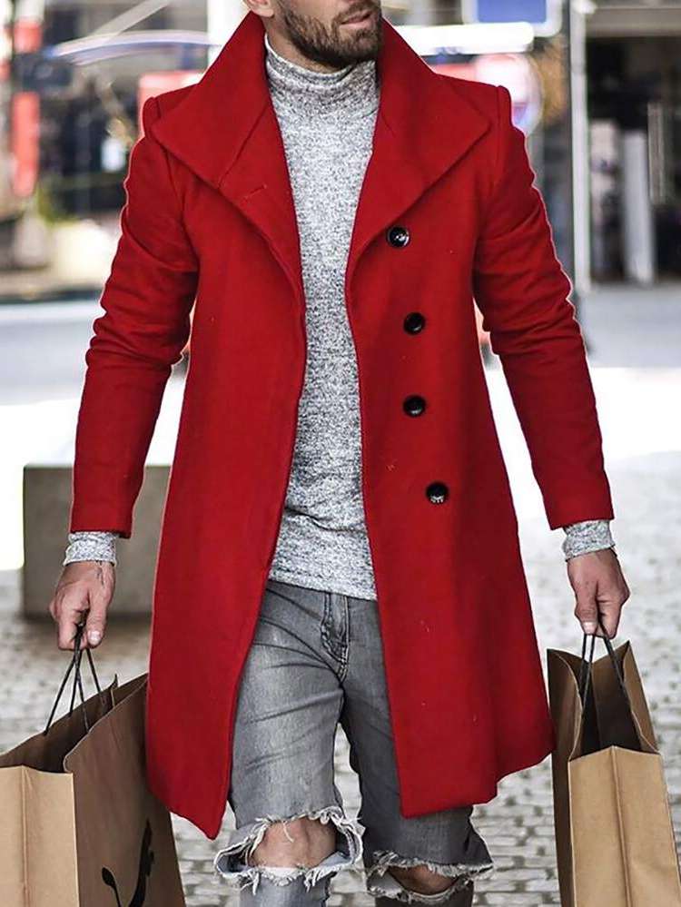 Casual Midi Long Sleeve Men Overcoats 2940