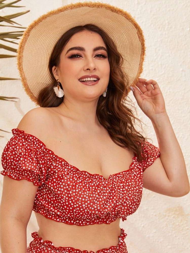 Red  Cute Plus Size Beachwear 773