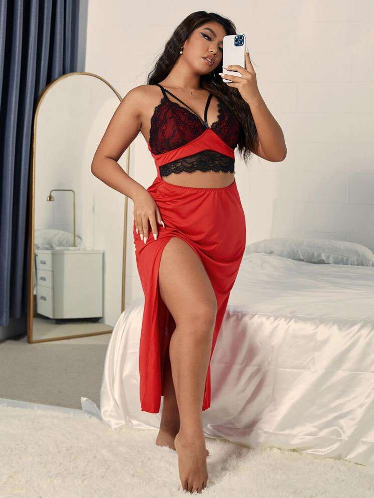  Red Sexy Colorblock Underwear  Sleepwear 750