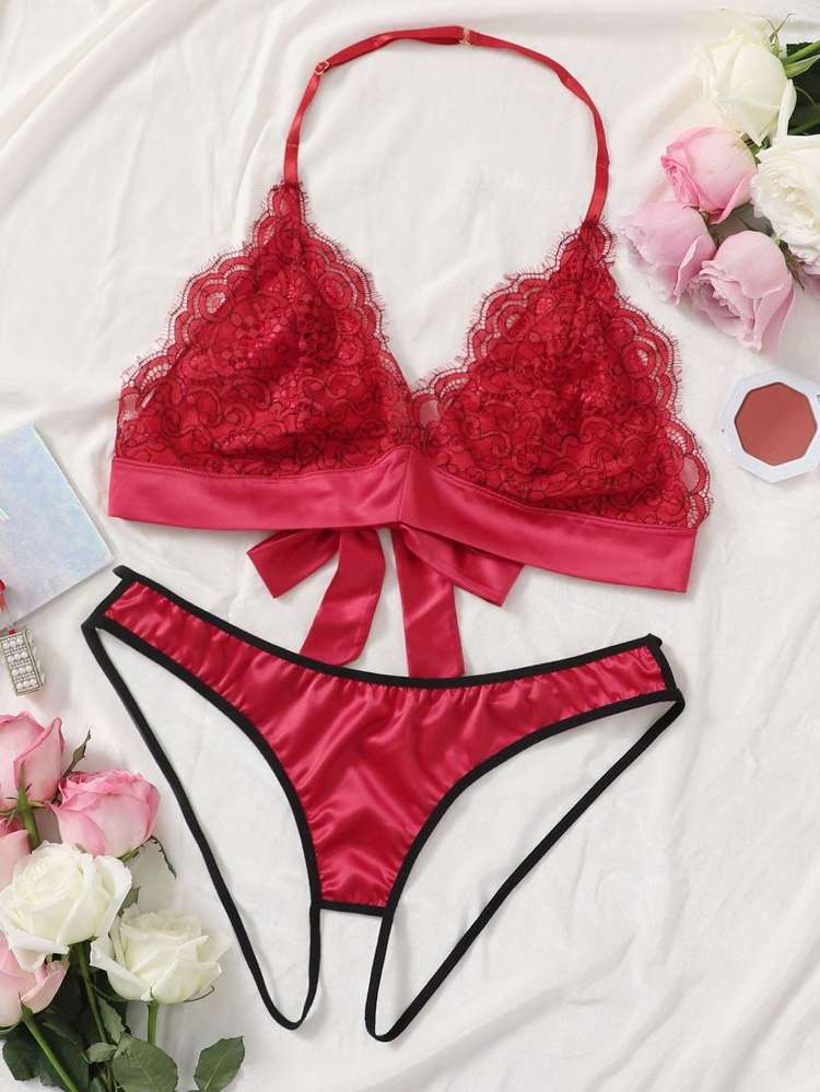 Red  Contrast Lace Underwear  Sleepwear 271