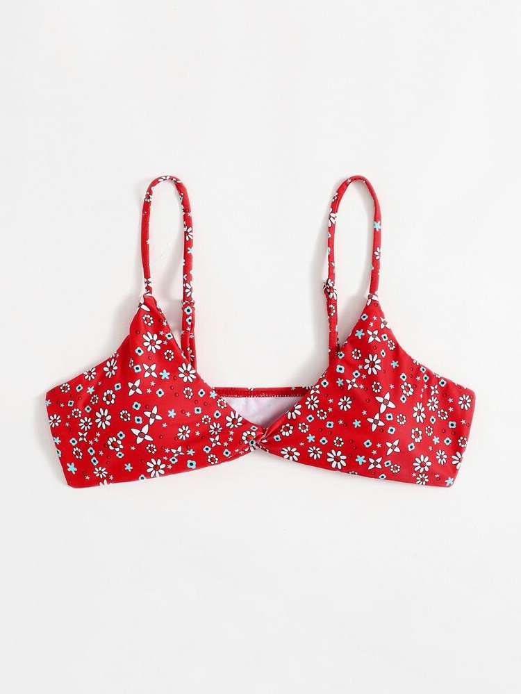 Cute Ditsy Floral Spaghetti Strap Twist Women Bikini Tops 7543