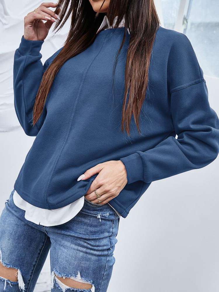 Regular Plain Regular Fit Long Sleeve Women Sweatshirts 389