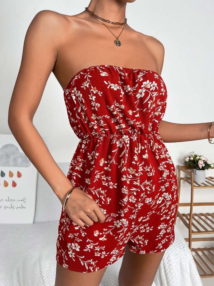  Boho Red Short Women Jumpsuits 623