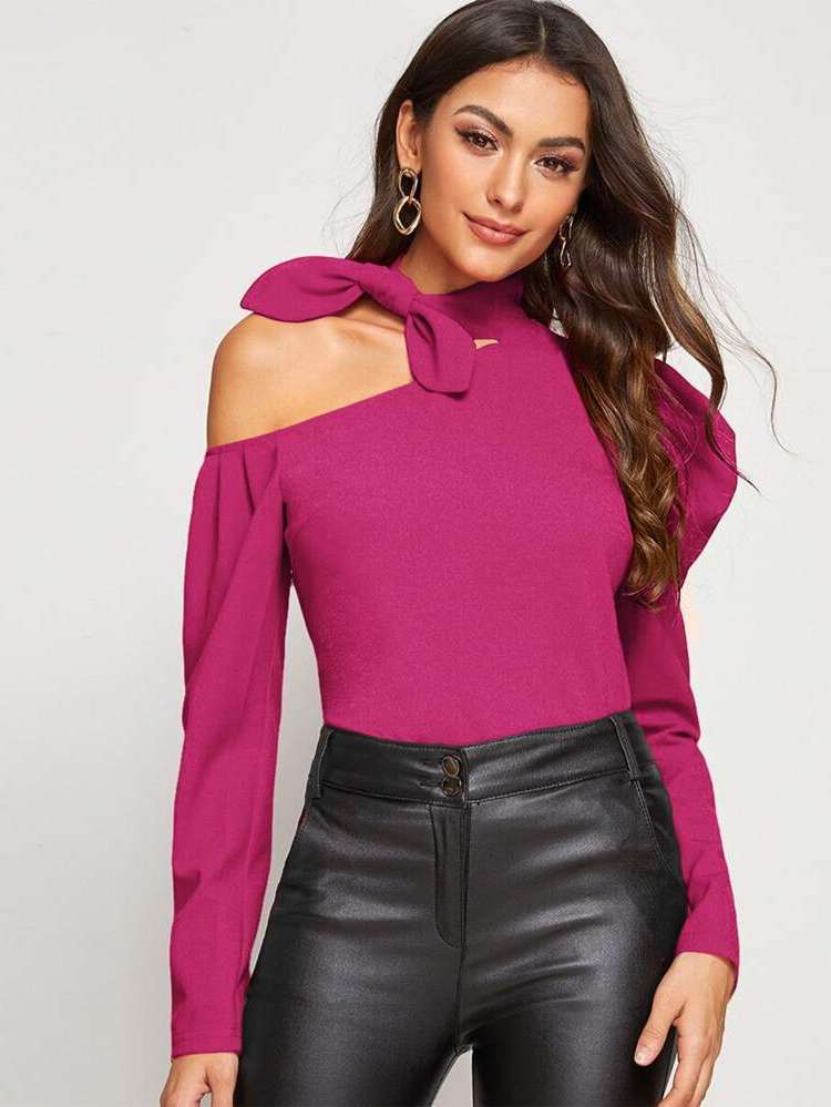 Red Long Sleeve Asymmetrical Neck Regular Women Clothing 18