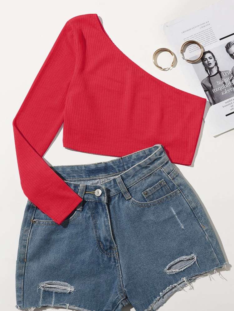  Slim Fit Long Sleeve Red Women Clothing 1105