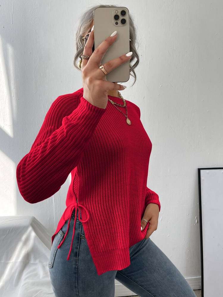 Regular Regular Fit Split Red Women Knitwear 139