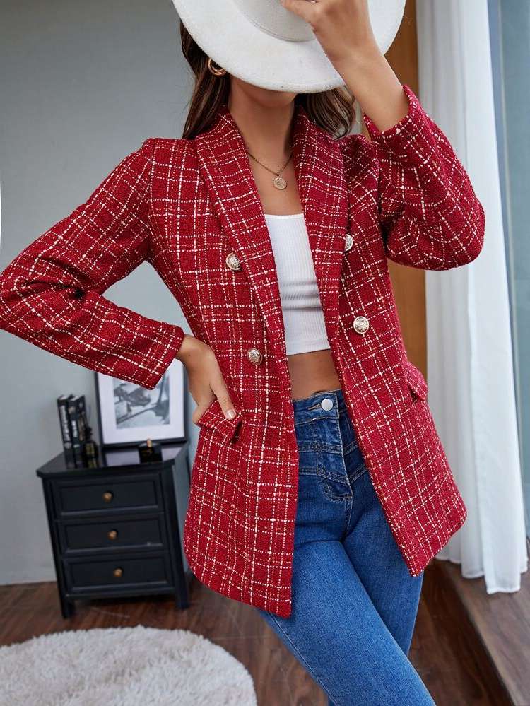 Red Short Plaid Women Clothing 308