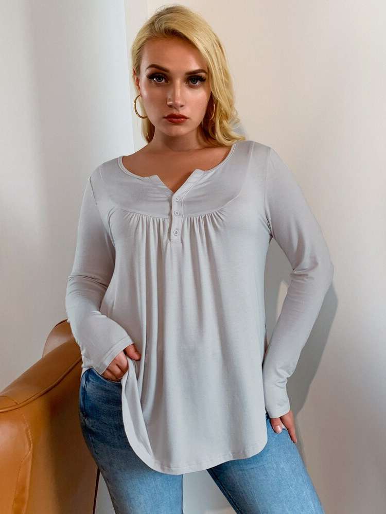 Plain Casual Long Sleeve Women Plus Clothing 9801