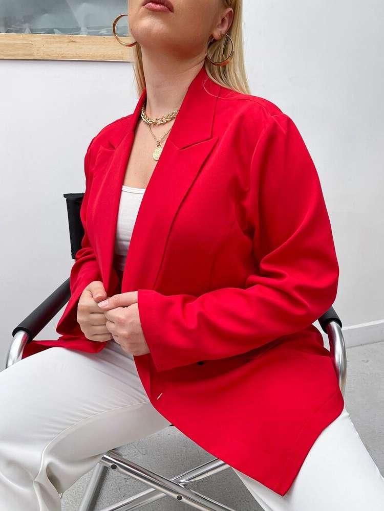 Plain Regular Fit Lapel Plus Size Blazers 8298