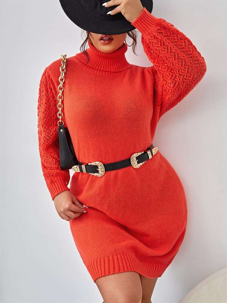 Plain  Short Plus Size Sweater Dresses 4211