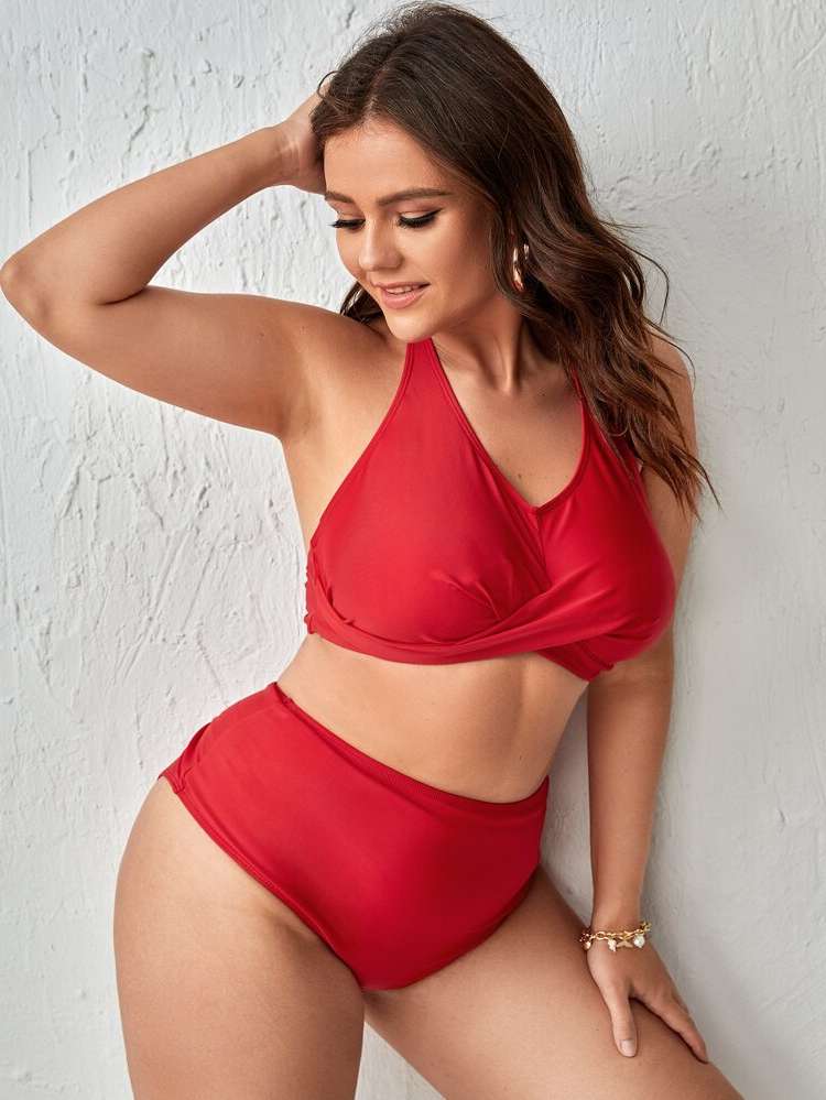  Red Casual Plus Size Swimwear 131