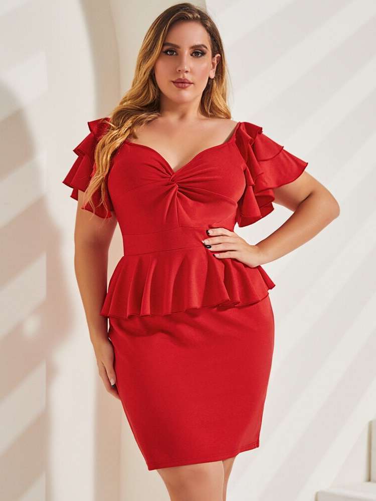  Red Plain Short Plus Size Dresses 6519