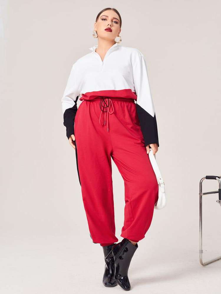  Colorblock Red Cropped Plus Size Sweatpants 1150