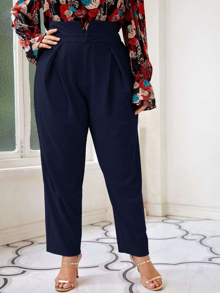 Red Plain Long Plus Size Pants 100