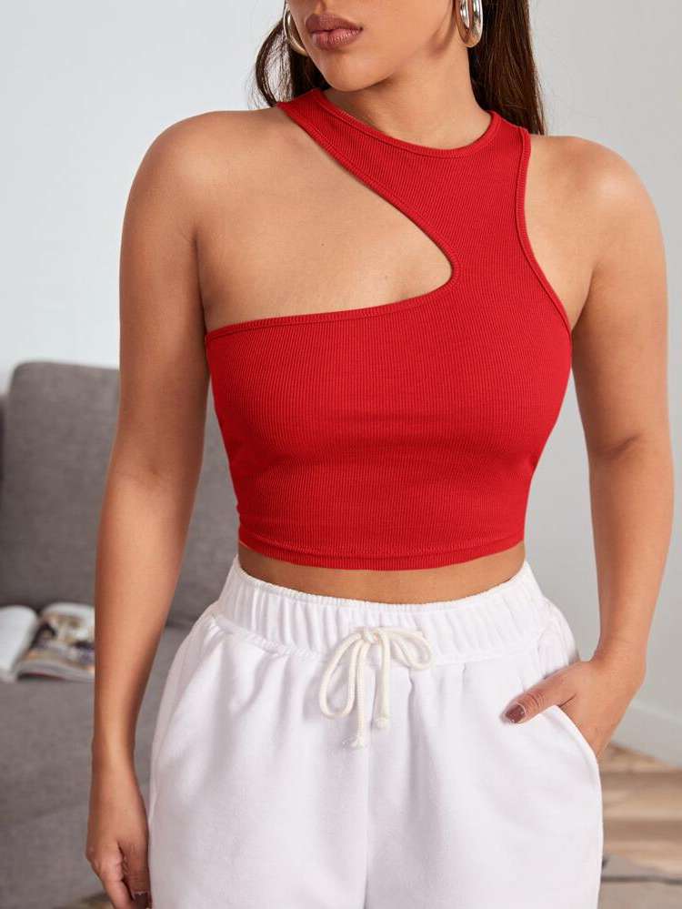  Red Sexy Asymmetrical Women Tops 4135