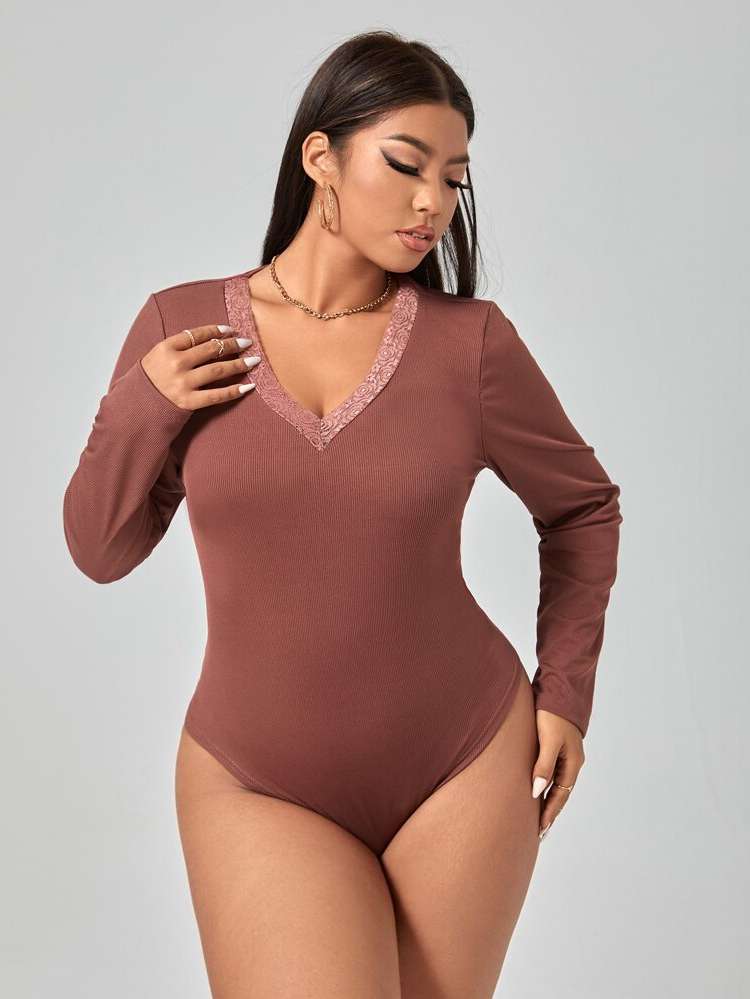  Redwood Contrast Lace Casual Plus Size Jumpsuits  Bodysuits 7270