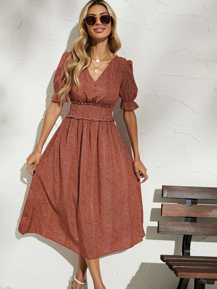  Ruffle Short Sleeve Redwood Women Dresses 3639