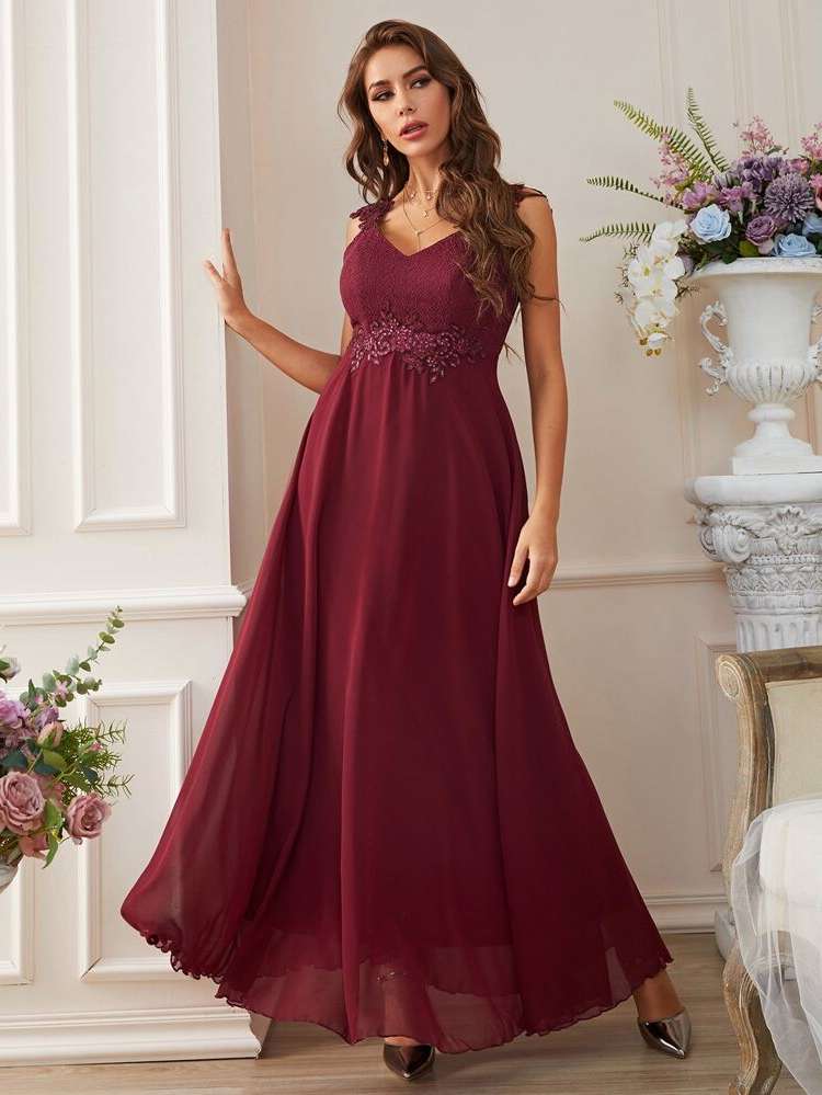 Maxi Sleeveless V neck Appliques Women Dresses 5729