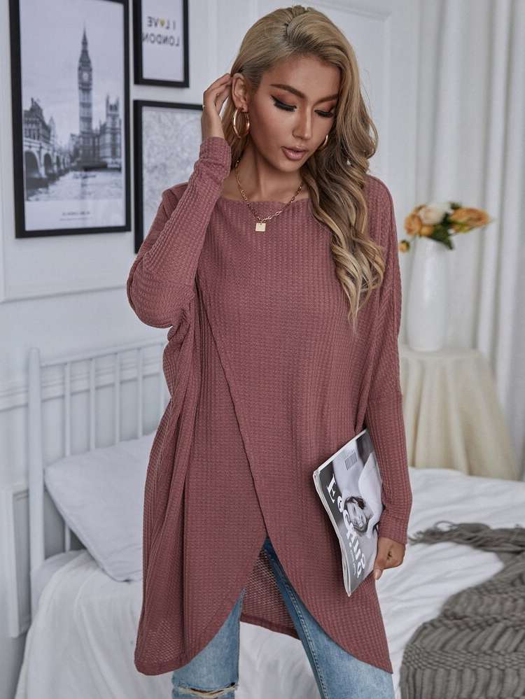 Long Sleeve Wrap Redwood Women Tops, Blouses  Tee 175