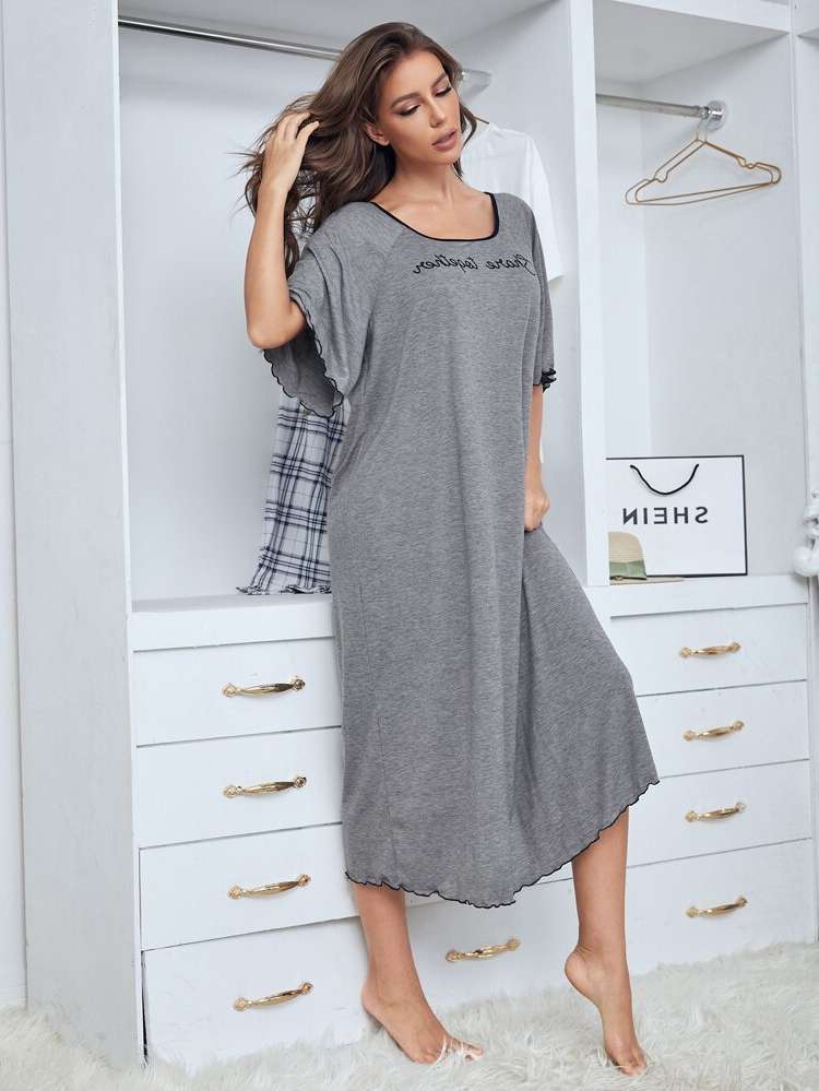 Short Sleeve Casual Round Neck Redwood Women Sleep  Lounge 2976