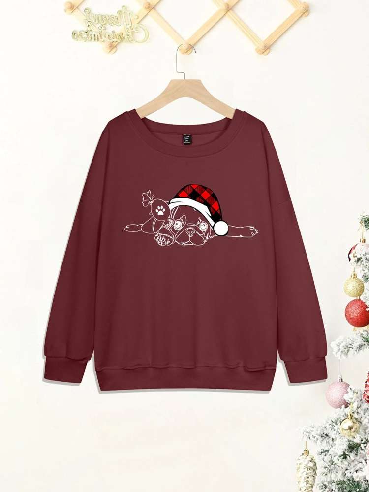  Round Neck Christmas Regular Fit Plus Size Sweatshirts 4393