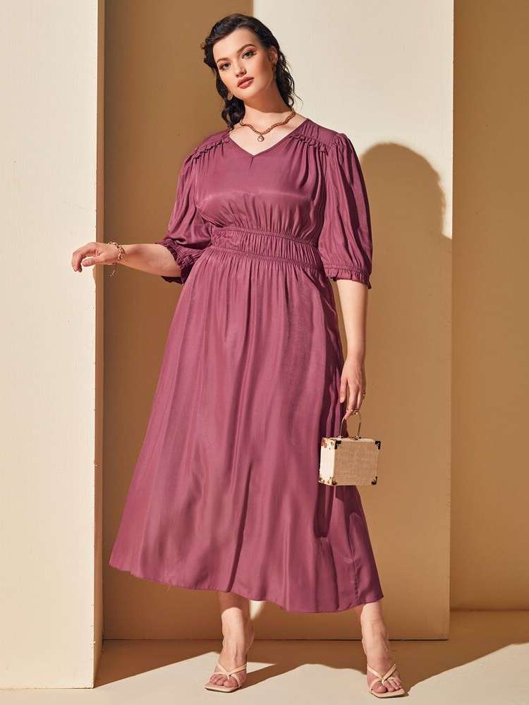  V neck Long Redwood Plus Size Dresses 8311