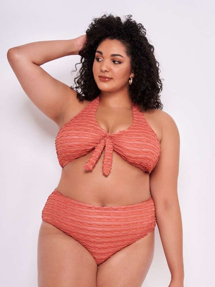  Knot Plain Plus Size Swimwear 7733