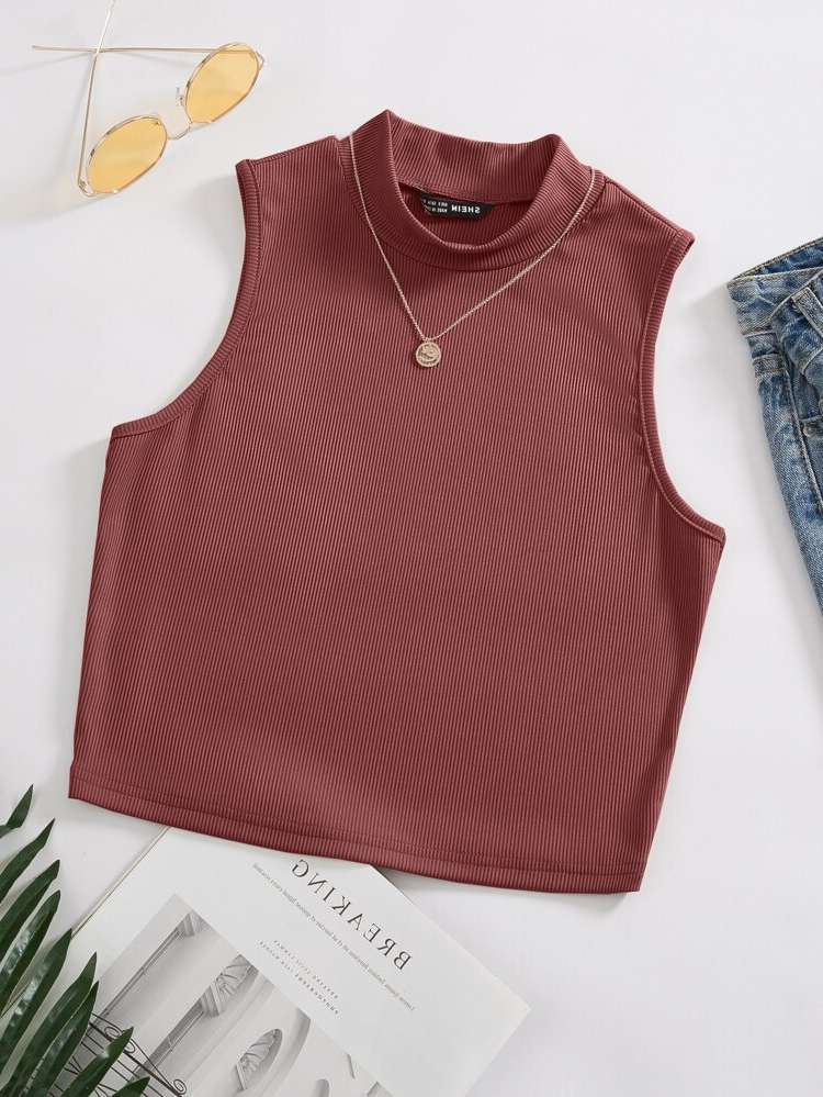 Plain Casual Crop Women Tank Tops  Camis 9340