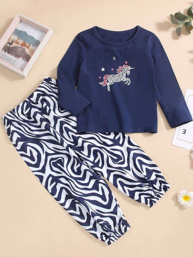 Long Sleeve Round Neck Toddler Girl Two-piece Outfits 6000