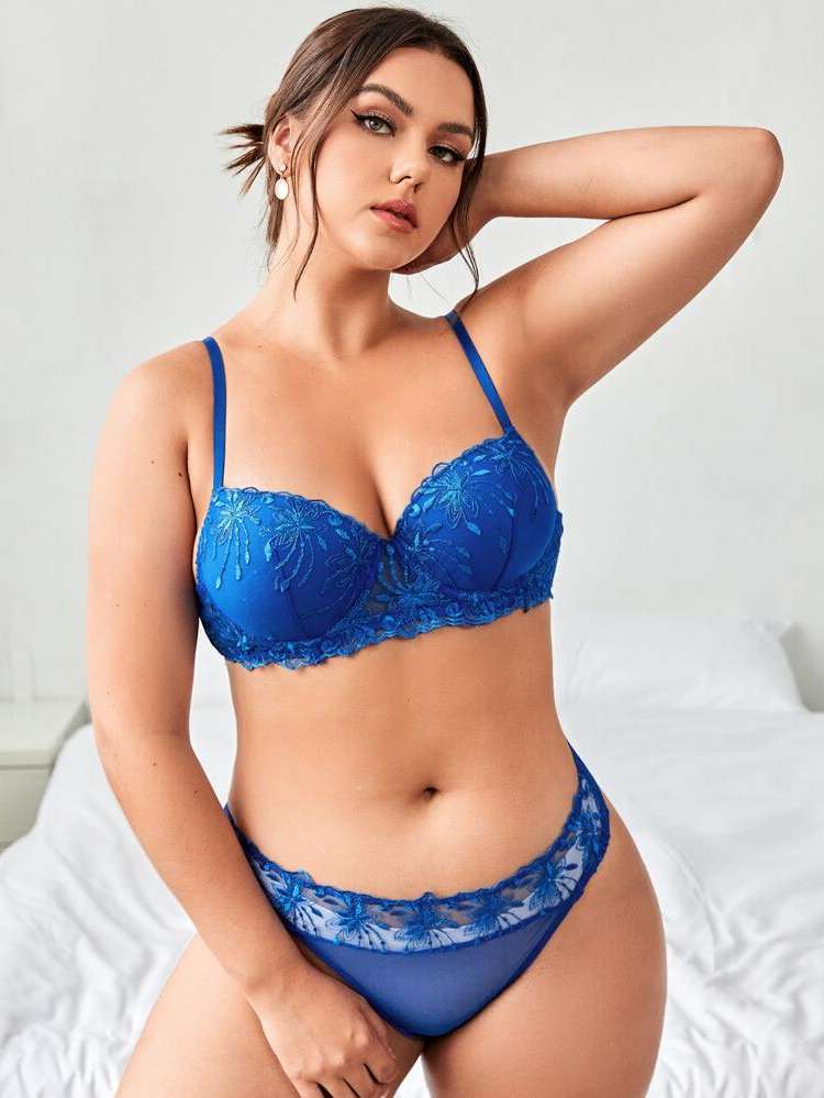  Royal Blue Plain Women Plus Intimates 9436