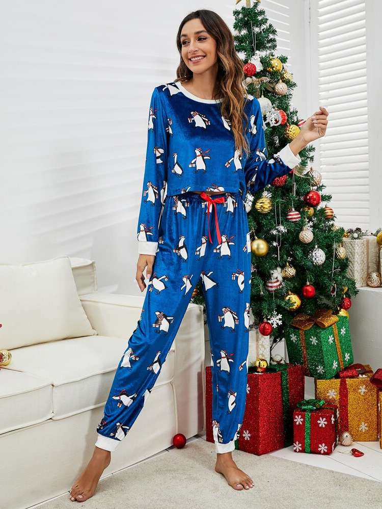  Cartoon Royal Blue Women Pajama Sets 9387