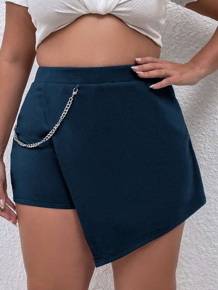 Regular Fit Asymmetrical Royal Blue Plus Size Bottoms 6904