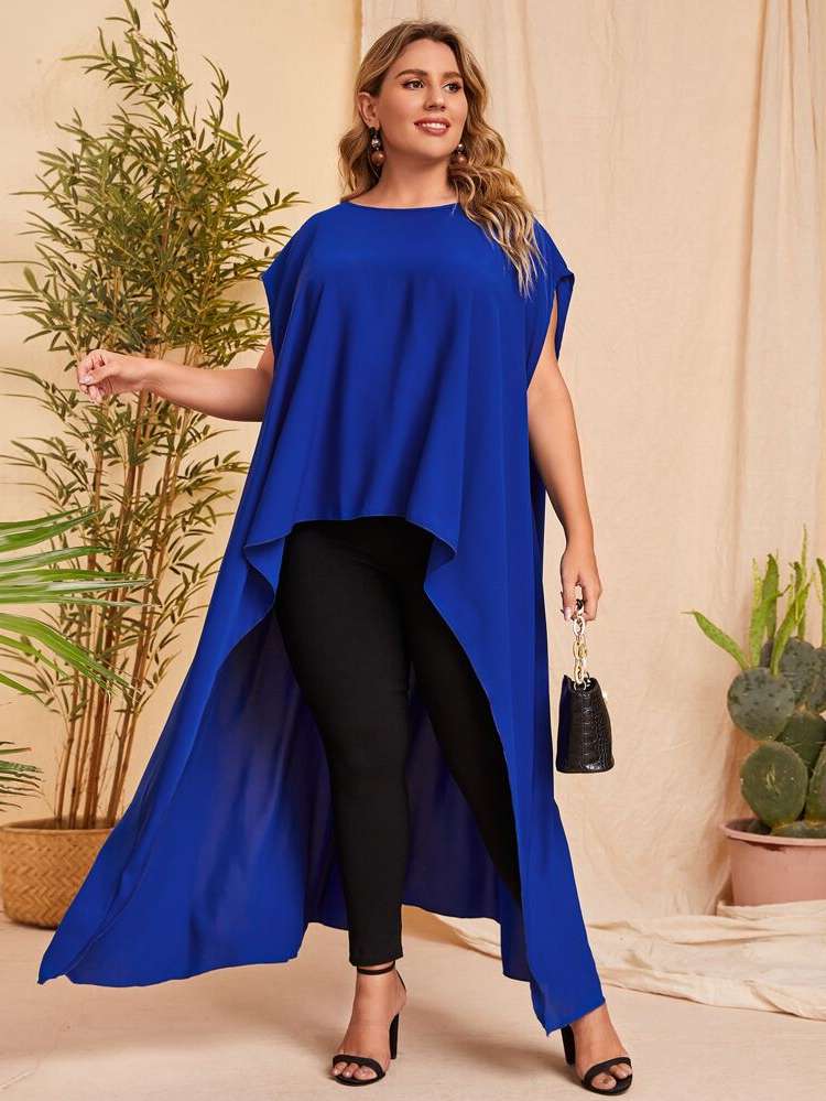  Oversized Royal Blue Cap Sleeve Women Plus Clothing 2708