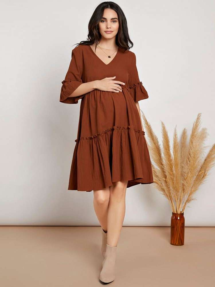 Regular Fit Plain Ruffle Maternity 8476