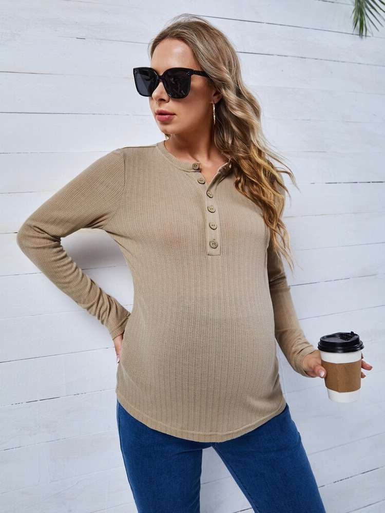 Casual Button Front Long Sleeve Maternity 546