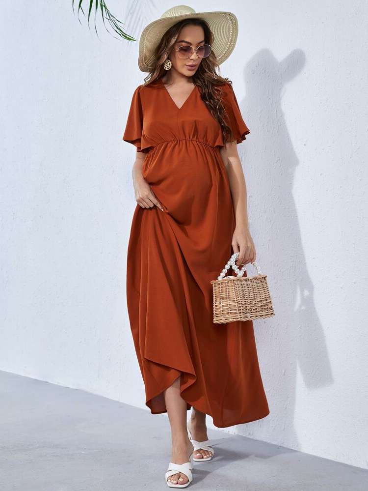 Ruffle Plain V neck Maternity 7079